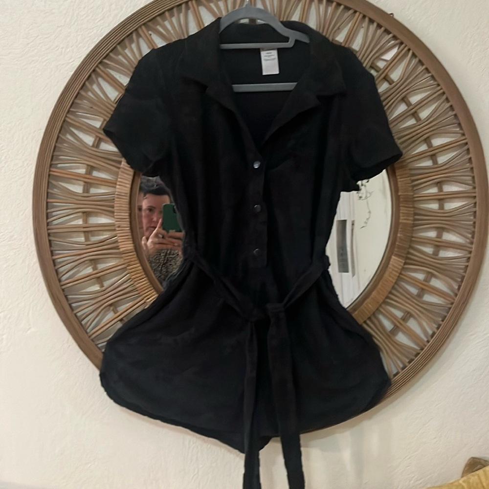 Black velour Button-Up romper with Belt